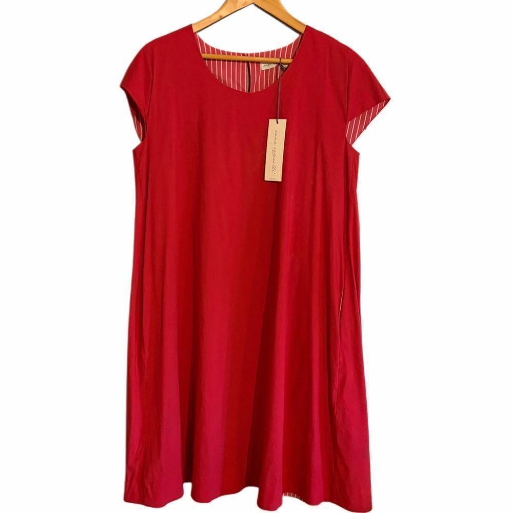 Anna Seravalli red cap sleeve A line swing dress sz 12